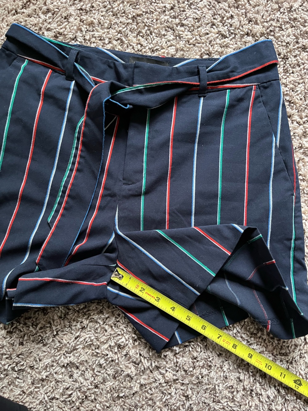 Banana Republic Womens Navy Blue Striped Tie Waist Shorts Size 6 High Rise - Picture 4 of 7